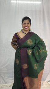 Vriksham Dual-Tone Bottle Green With Dark Coffee Border Pure Soft Silk Saree-VS4841